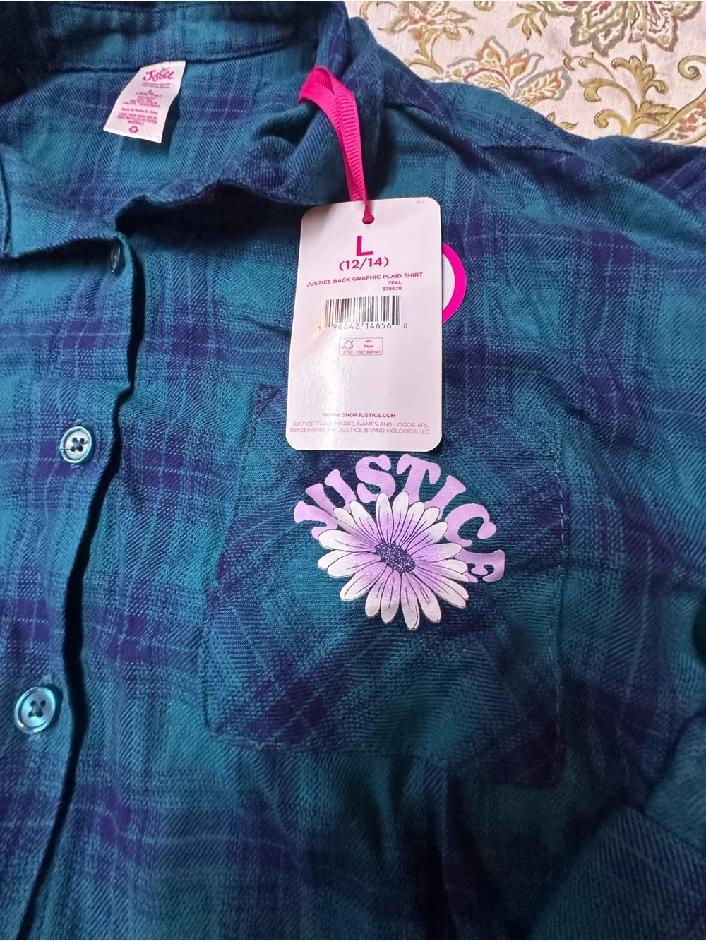 Justice Teal & Navy Plaid Button-Down Shirt - Men
